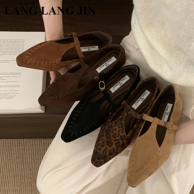 

2025 брендовые дизайнерские туфли на плоской подошве с леопардовым принтом, женские туфли Мэри Джейн с острым носком, мягкие балетки в британском стиле, повседневные Mujer
