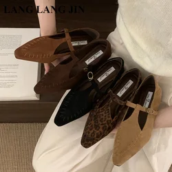 2025 Brand Designer Leopard Print Flats Shoes Woman Pointed Toe Shallow Mary Jane Soft Ballet British Style Loafers Casual Mujer