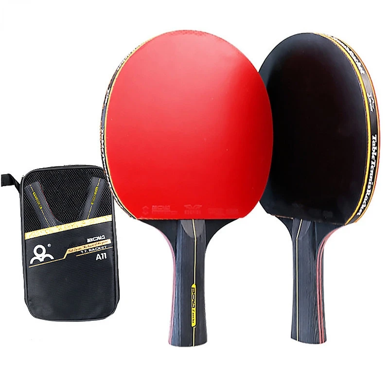 Conjunto de raquete de tênis de mesa profissional Ping Pong, espinhas em borracha, alta qualidade, lâmina Bat Paddle com saco, 6 estrelas, 2pcs