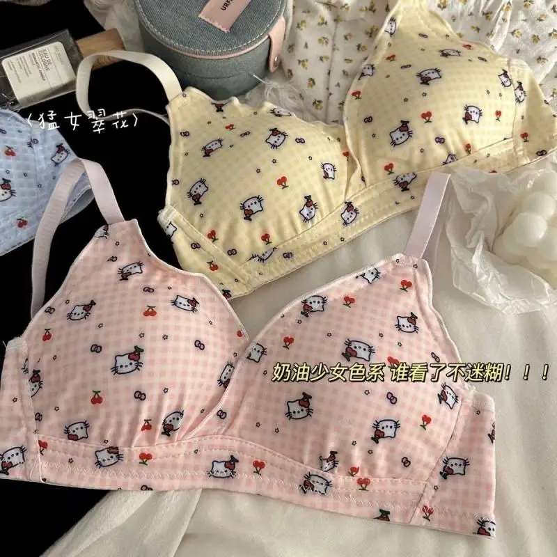 Sanrio Hello Kitty Pure Cotton Underwear Kawaii Anime Cartoon Print Soft Comfortable Small Size Bra Cute Girls Underwear