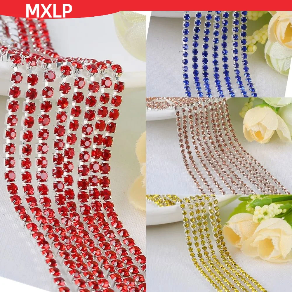 

10yard DIY Rhinestone colour Crystal Glass rhinestone Silver bottomclaw close chain sewing Trim craft for Garment accessories