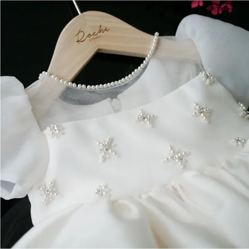 Beading Batizado Vestidos para Bebés, Chiffon Tutu, Vestidos de Festa de Casamento para Recém-Nascidos, Aniversário da Primeira Comunhão, Crianças 1 a 8 Anos, Novo