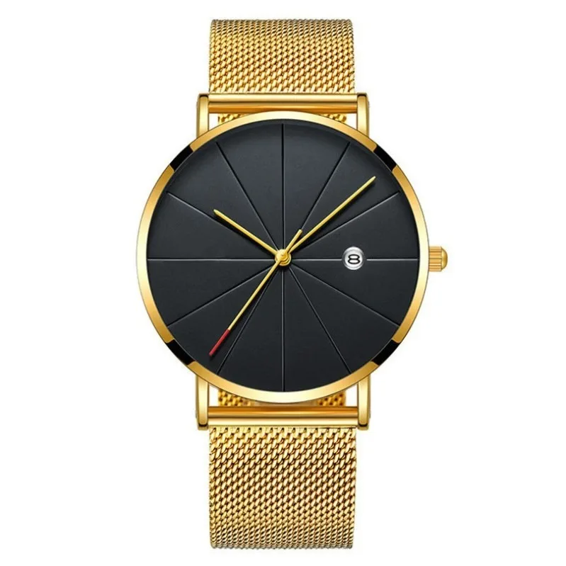 ใหม่Minimalistสายข้าวปฏิทินตาข่ายสายนาฬิกาควอตซ์สแตนเลสนาฬิกาผู้ชายนาฬิกาสามารถปรับแต่งได้