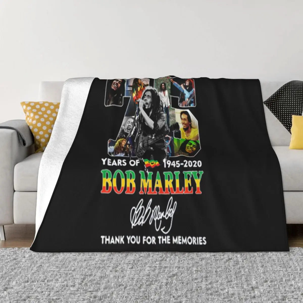 75 Years Of Bob Marley 1945 2020 Thank You For Memories Signed Children Middle Aged Throw Blanket