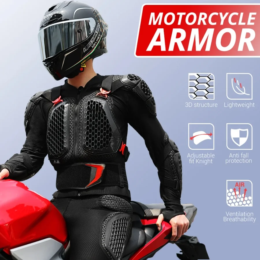 

Protection Motorcycle Armor Unisex With Chest Back Protection Breathable Abrasion-Resistant Impact Gear For Moto Riding Jacket