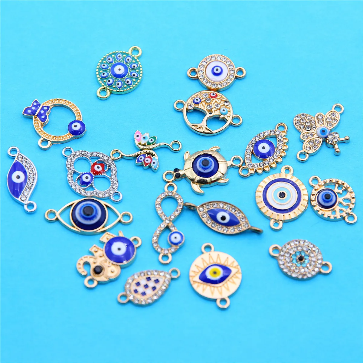 10pcs Exquisite Devil's Eye Diamond Metal Pendant Various Enamel Color Pendants DIY Necklace Bracelet Earrings Accessories