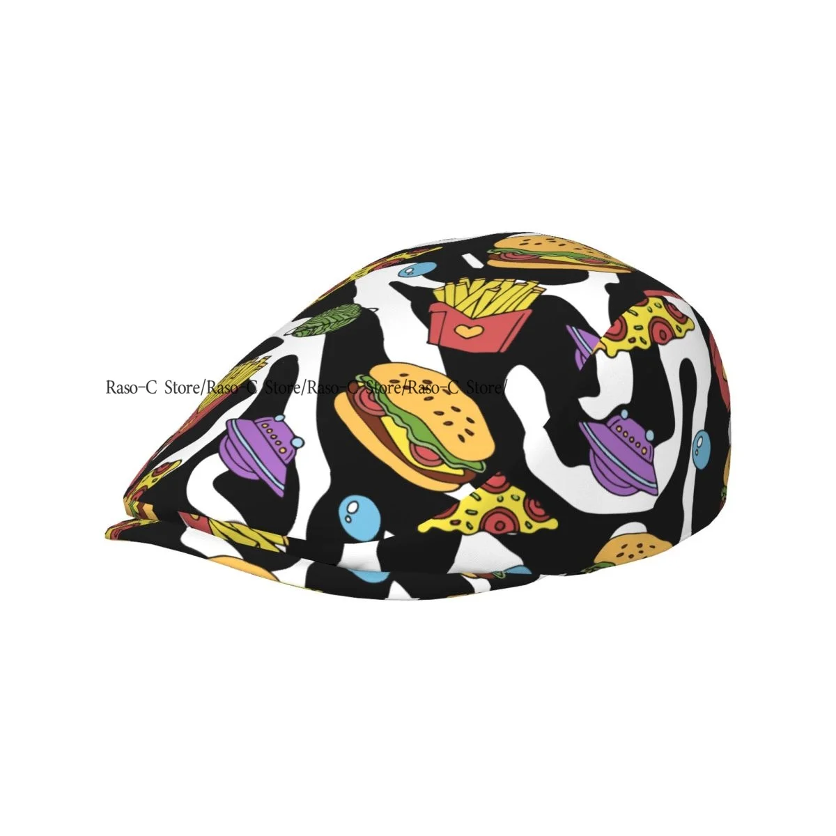 British Gatsby Newsboy Cap For Adults Cute Pizza Hamburger French Fries On 80s 90s Zebra Flat Peaked Cap Autumn Winter Beret Hat