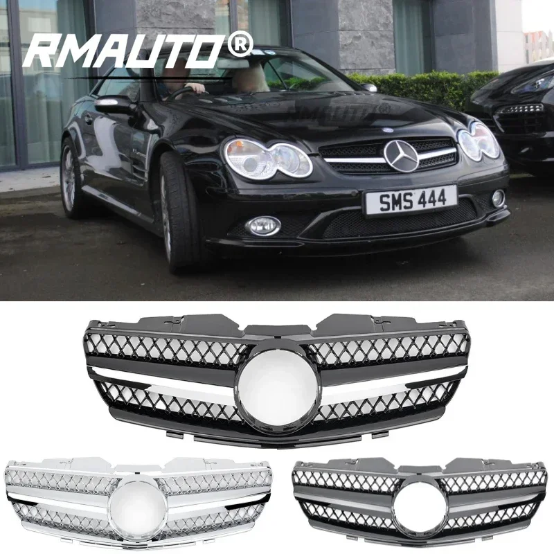 RMAUTO Car Front Grill Grille Racing Grills Chrome for Mercedes Benz SL Class R230 SL500 SL550 SL600 2003-2006 Car Accessories