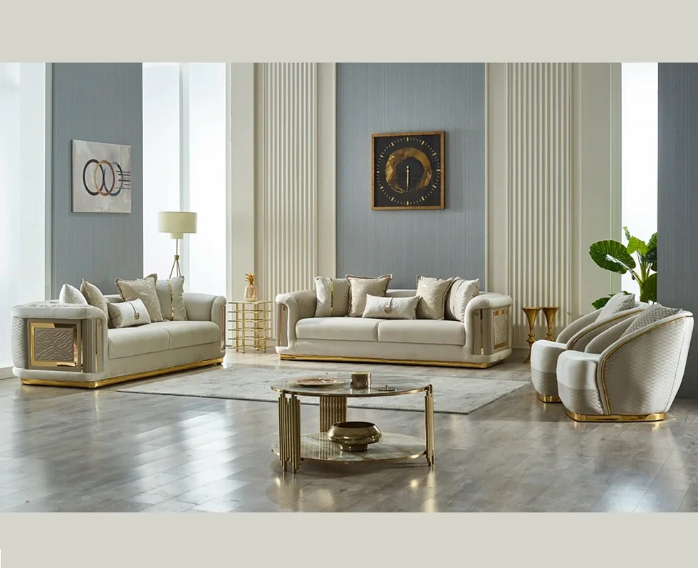 Newest Comfortable Living Room Sofa Set Luxury Stainless Steel  2-3 Seater Velvet Couch for Home Hotel