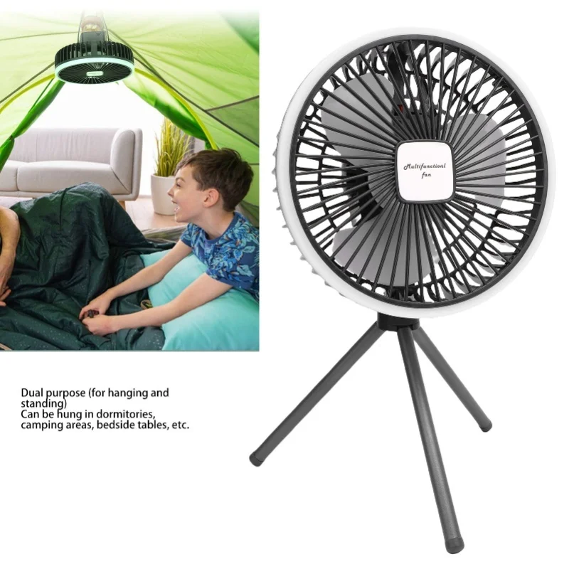 Camping Fan With Tripod Stand And Light USB Rechargeable Battery Operated Portable Camping Cooling Fan For Home Outdoor Tent