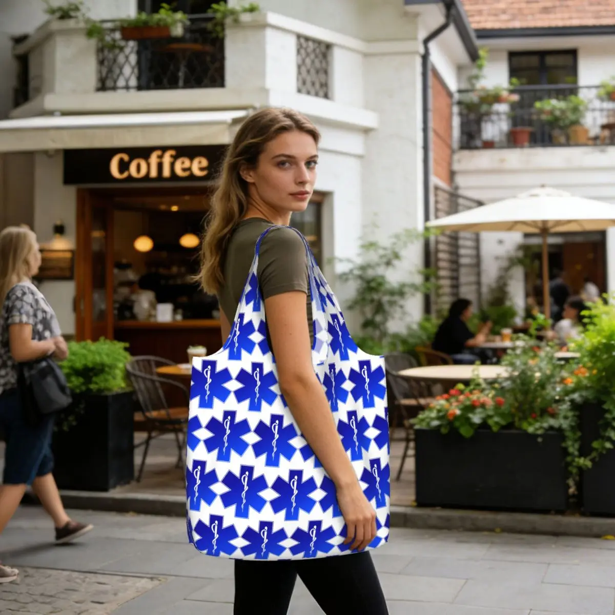 EMS EMT Paramedic Star Of Life Shopping Tote Bag Canvas Large Capacity Shoulder Bags Shopper Grocery Handbag for Women view 2