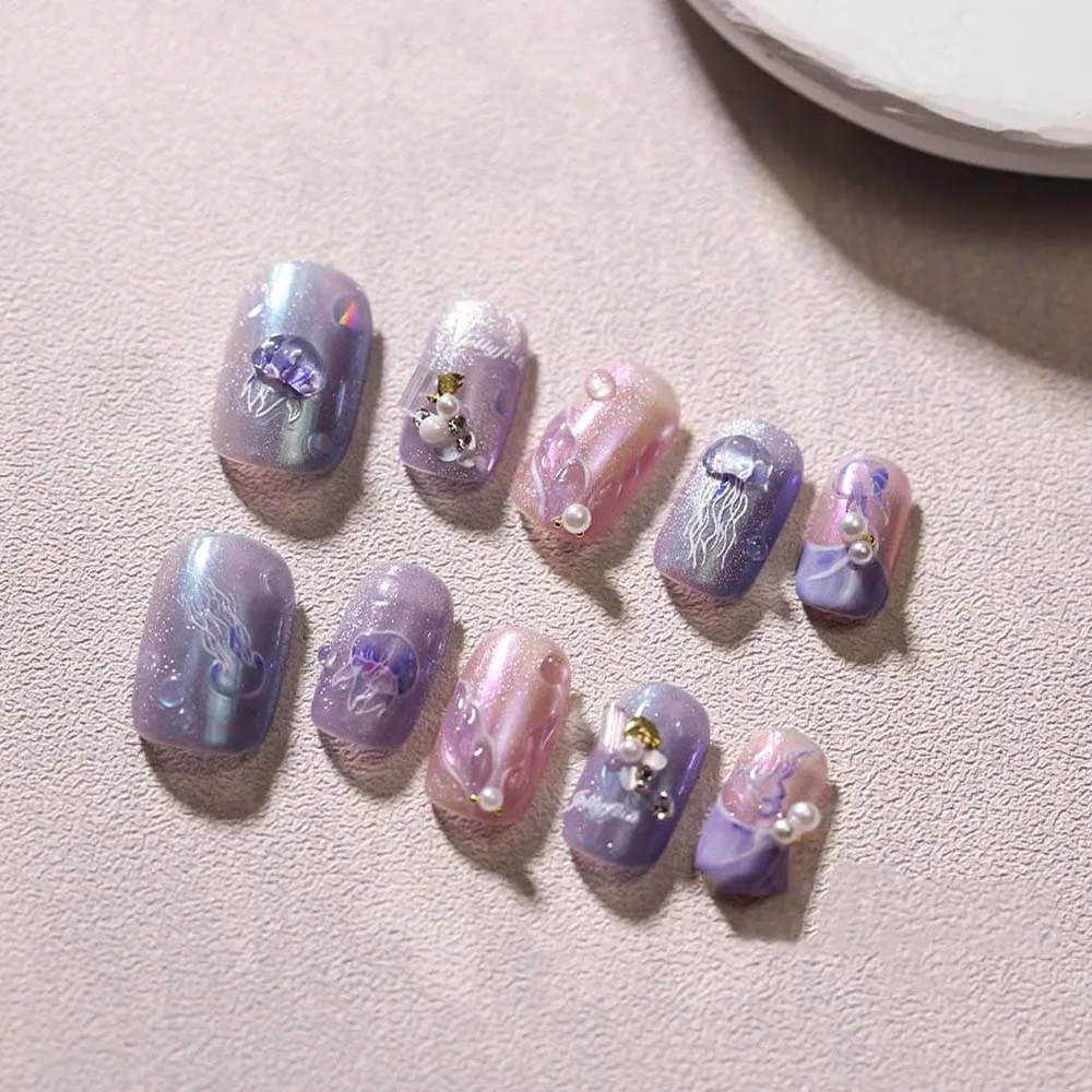 Conch Star Ocean Nail Stickers Sea Jellyfish Starfish Jelly Ocean Nail Decals Shiny Glass Shell Nail Supplies