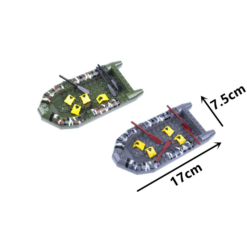 MOC ทหาร SWAT ตัวเลขอุปกรณ์เสริมอาคารบล็อก Camo เรือยาง Fire เรือ Kayak เรือชูชีพของเล่นสำหรับเด็ก C341