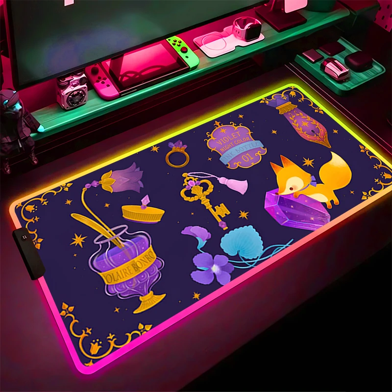 

RGB LED Mouse Pad Computer Gamer PC Accessories Mousepad Rubber Extended Pad Non Slip Desk Mat Dessert illustration Keyboard Pad