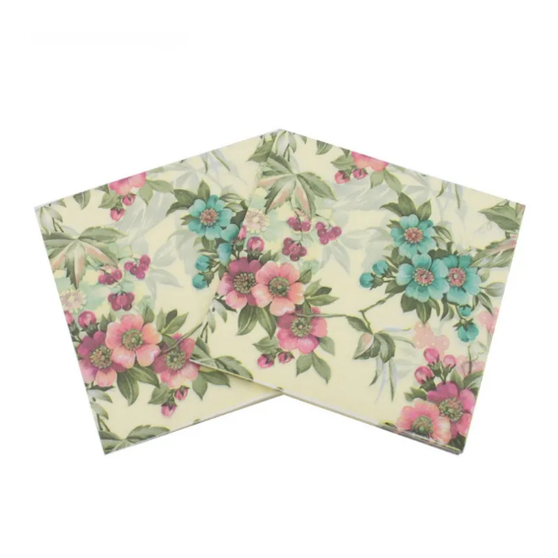 20pcs Disposable printed Flower Paper Napkins For Event & Party Decoration Tissue Decoupage Servilleta 33cm*33cm Wholesale