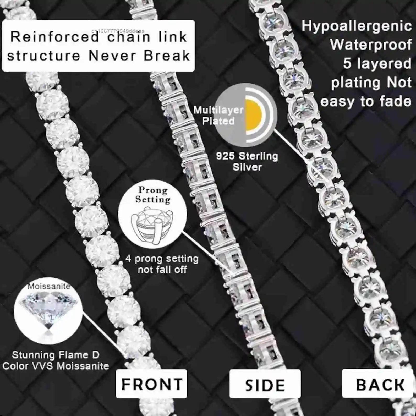 In Elisa Stock Moissanite Tennis Chain 3Mm To 5Mm Diamond 6 Inches To 24 Inches Necklace 925S Cuban Link Chain For Hip Hop ..
