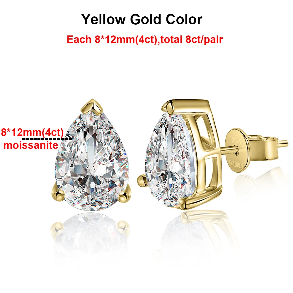 1-4CT peer geslepen Moissanite oorbel voor vrouwen GRA gecertificeerde gesimuleerde diamant S925 verzilverd 18k goud waterdruppelvorm Stud oor