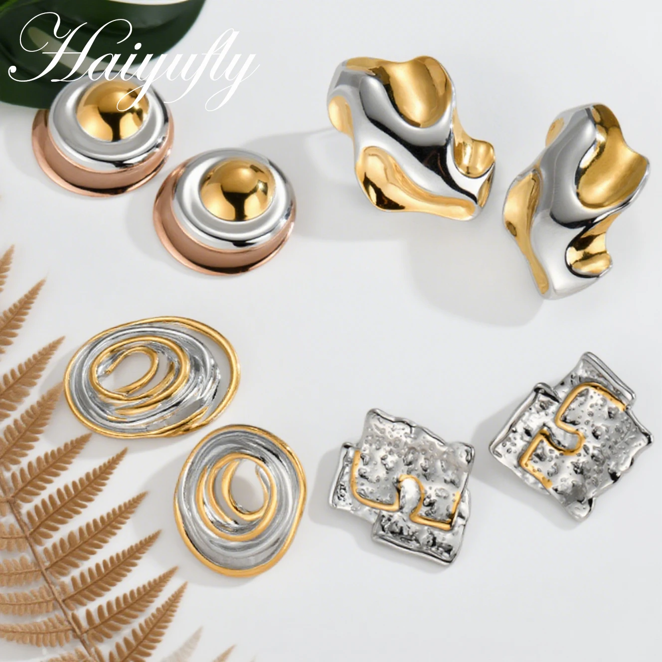 

Haiyufly Fashion Irregular Geometric Line Earrings for Women Stainless Steel Jewelry 2025 Trend Stud Earrings Birthday Gift