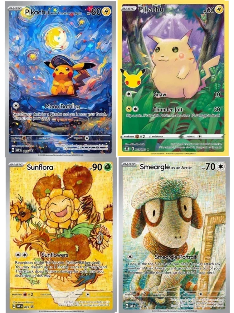 Pokemon Van Gogh Museum Pikachu Collection Cards DIY Pokemon Classic Single Card Game Anime Self Made Cards Gift Toys