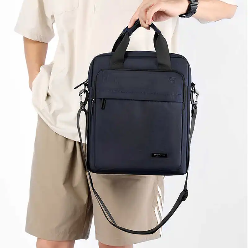 Men's Business Oxford Cloth Shoulder Bag Large Capacity Black Briefcase Handbag Laptop Bag Soft Nylon Material Zipper Closure
