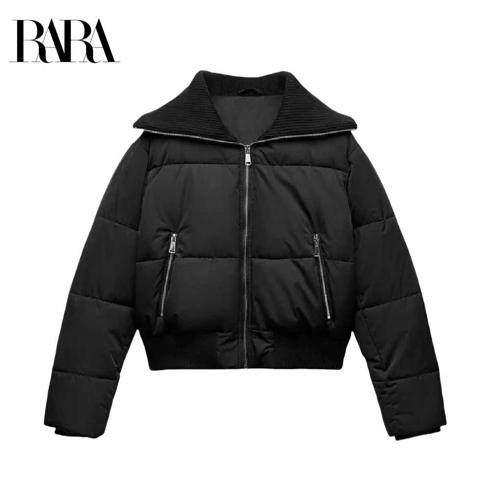 2024 RARA new winter women's clothing short ribbed layer warm cotton jacket thick long-sleeved jacket zipper pocket