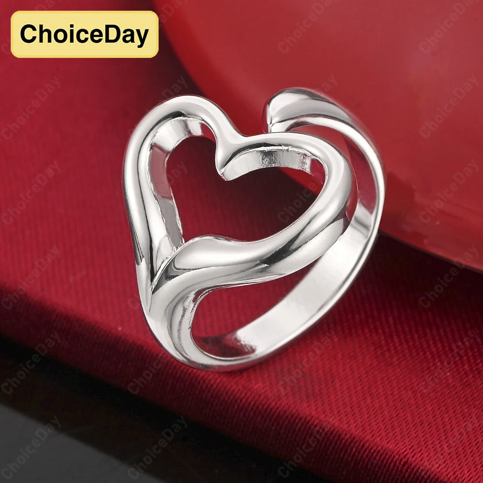 

ChoiceDay 925 Sterling Silver Open Heart Shaped Ring Women's Wedding Engagement Gift Accessory Jewelry