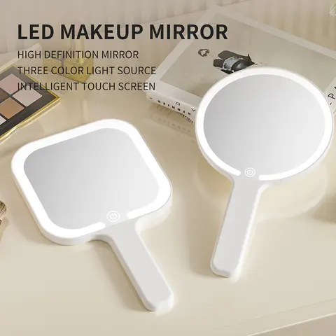 3-Color Dimmable LED Vanity Mirror with Touch Control - Rechargeable Portable Makeup Lighted Mirror, Mirror for Dorm & Travel