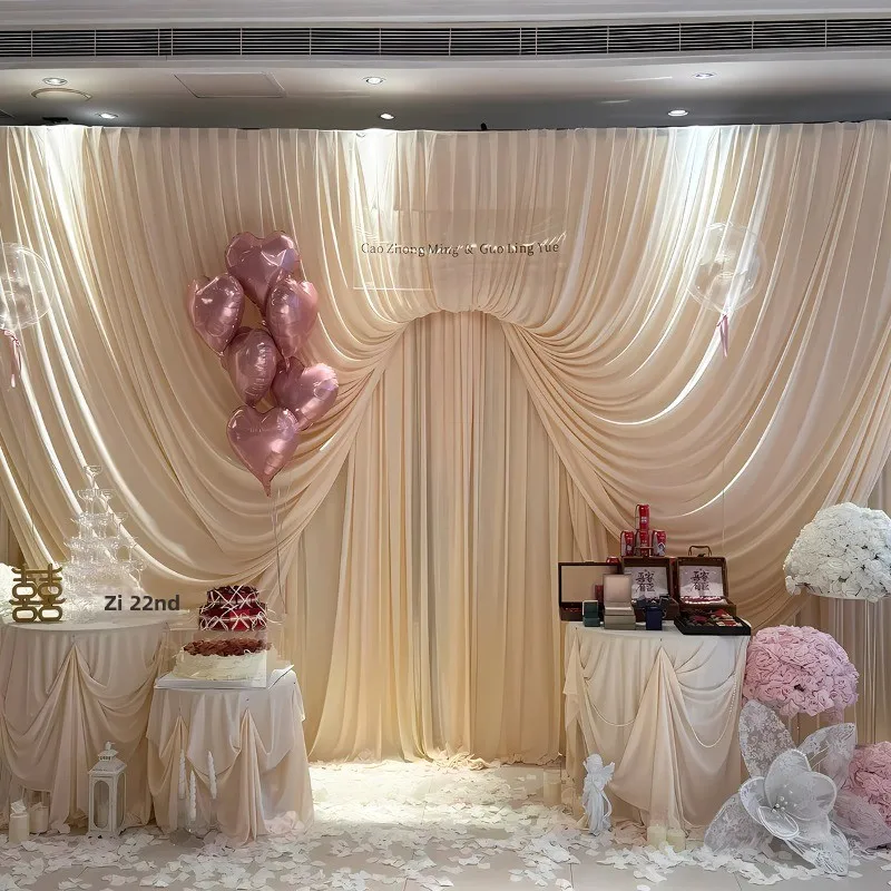 Engagement decoration, simple atmosphere, Korean cloth mantle style table to take pictures, background wall