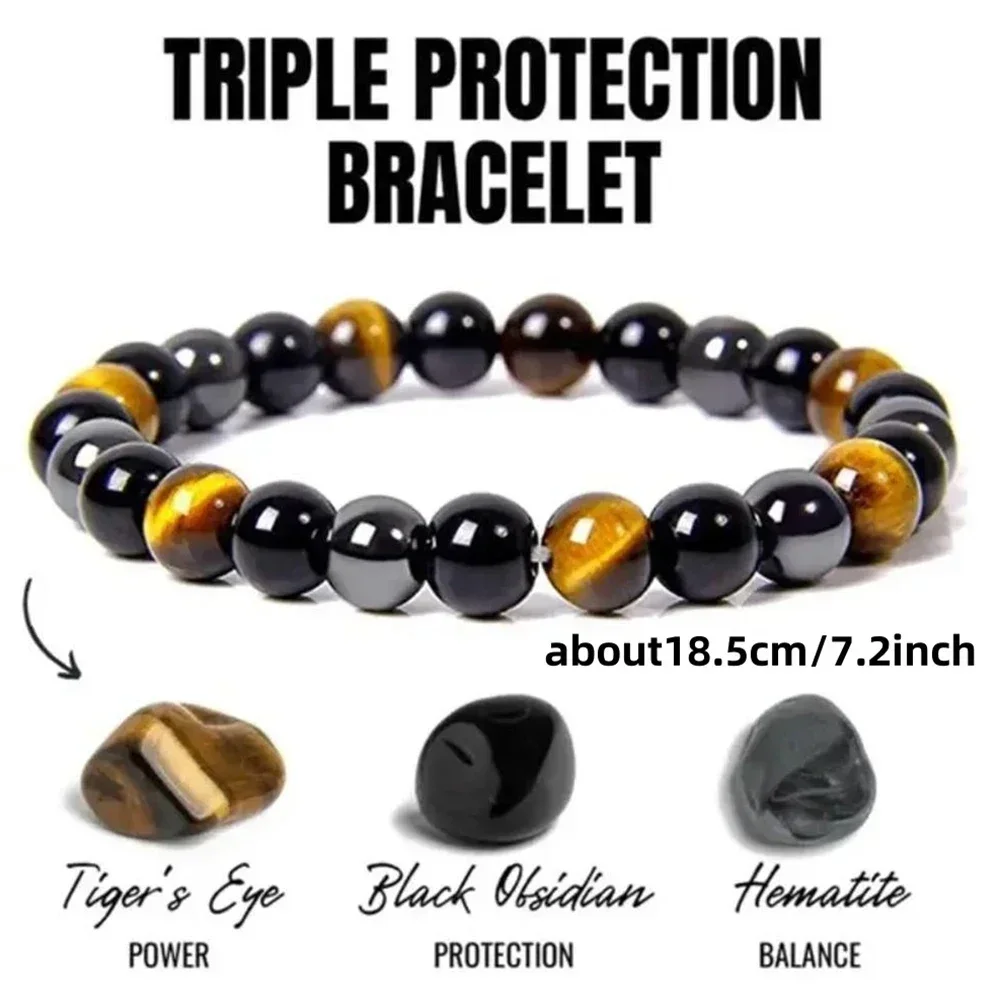 Natural Stone Bracelet Women Men Good Luck Money Healthy Green Malachite Tigers Eye Beads Bangles Christmas Dad Gifts from Son