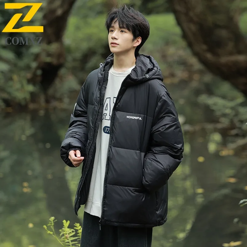 

COMXZ Высококачественный мужской пуховик с капюшоном для отдыха, дизайн для кемпинга, уютная теплая парка для пешего туризма, ветрозащитные легкие зимние пальто