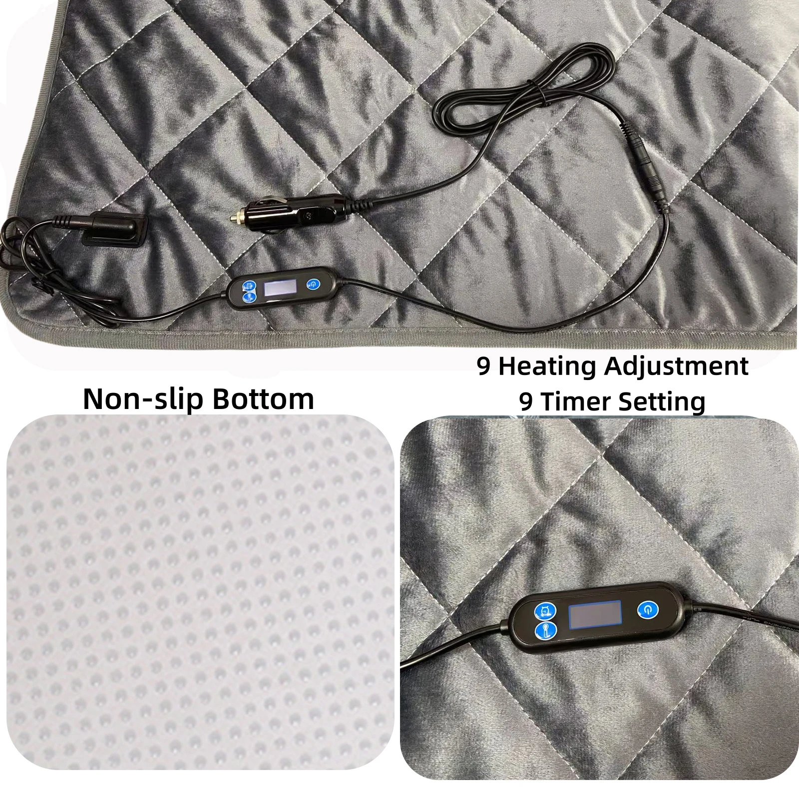 12V Car Electric Blanket Heating Mat Soft Crystal Velvet Comfortable Suitable for Car RV Camping Anti Slip Backing