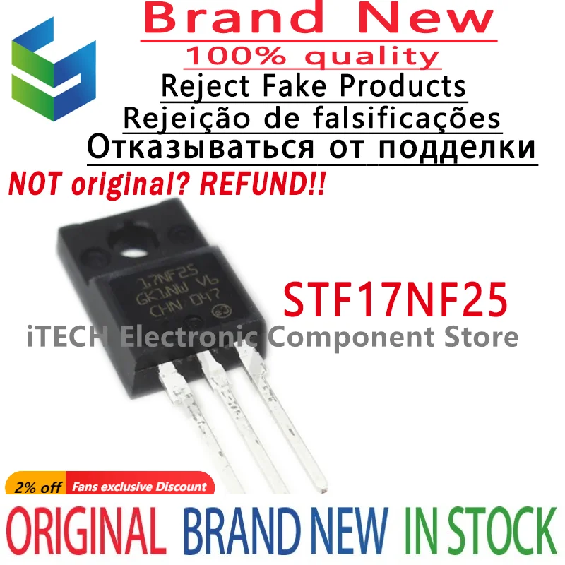 10pcs/lot Original 17NF25 STF17NF25 TO-220F MOS FET 17A 250V 100% New and Genuine