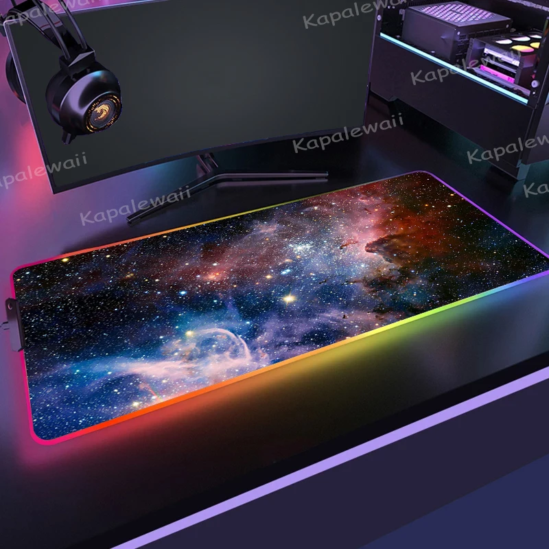 

RGB Gamer Mouse Pad Gaming Accessories Computer Nebula Space Mousepad Keyboard Backlit LED Gamer Carpet Tapis De Souris Desk Mat