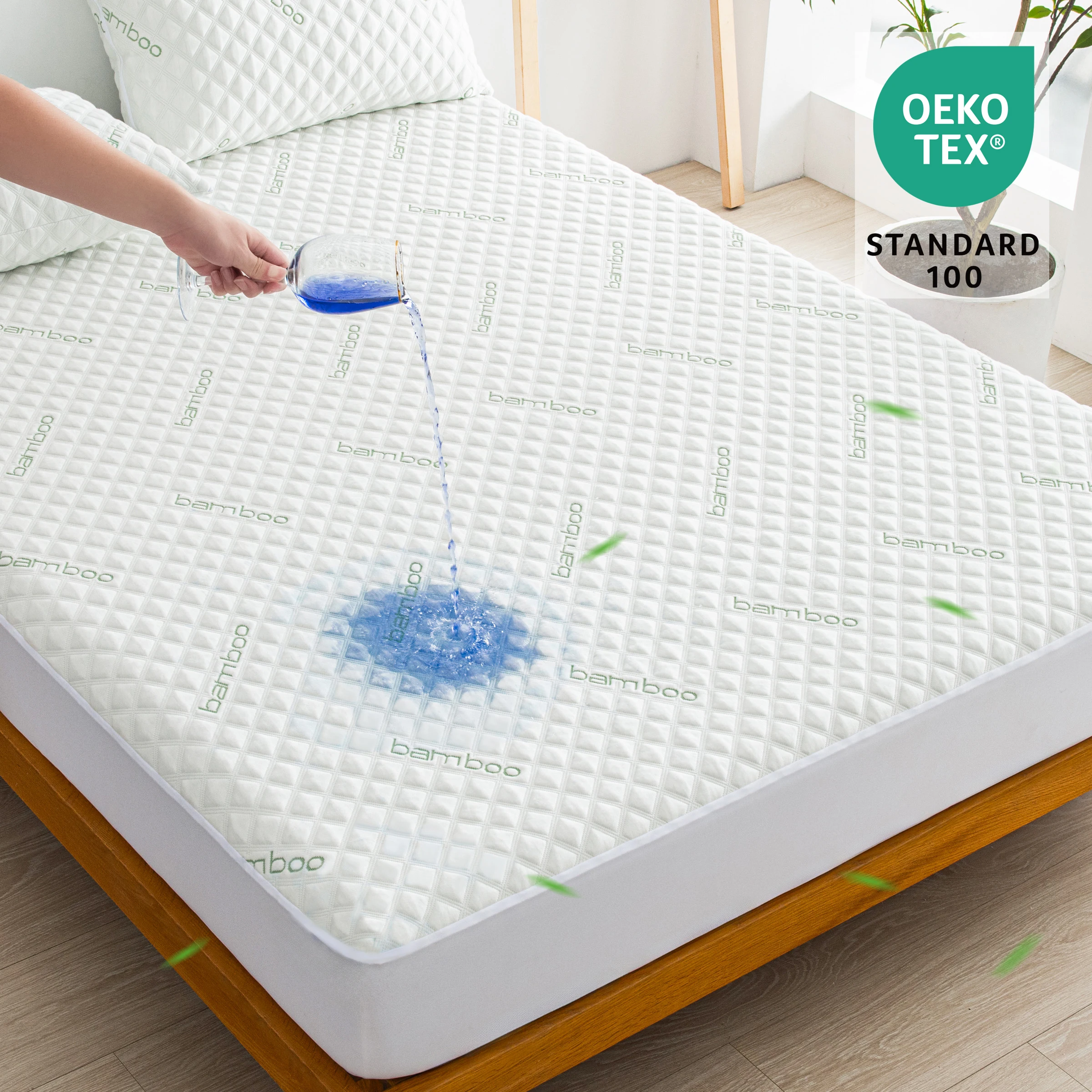 Waterproof Mattress Protector Bamboo Breathable Noiseless Mattress Cover Deep Pocket Fitted Sheet Premium