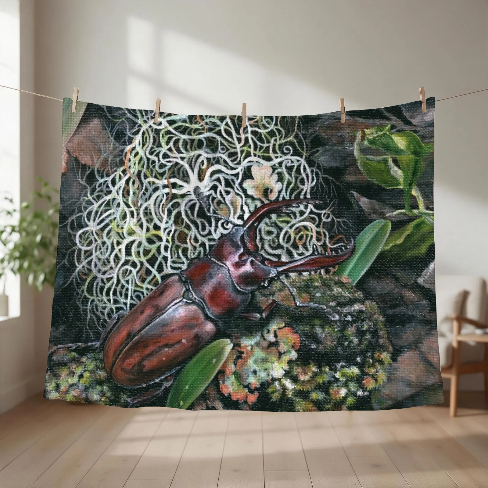 Stag beetle Throw Blanket couch cozy soft plush fuzzy picnic outdoor blanket
