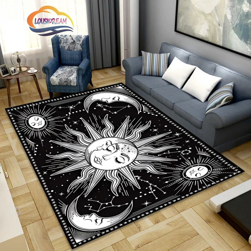 Pentáculo e Lua Altar Rug, Wicca Skull Area Rug, Decoração para casa, Preto e branco, Antigo morto ornamentado