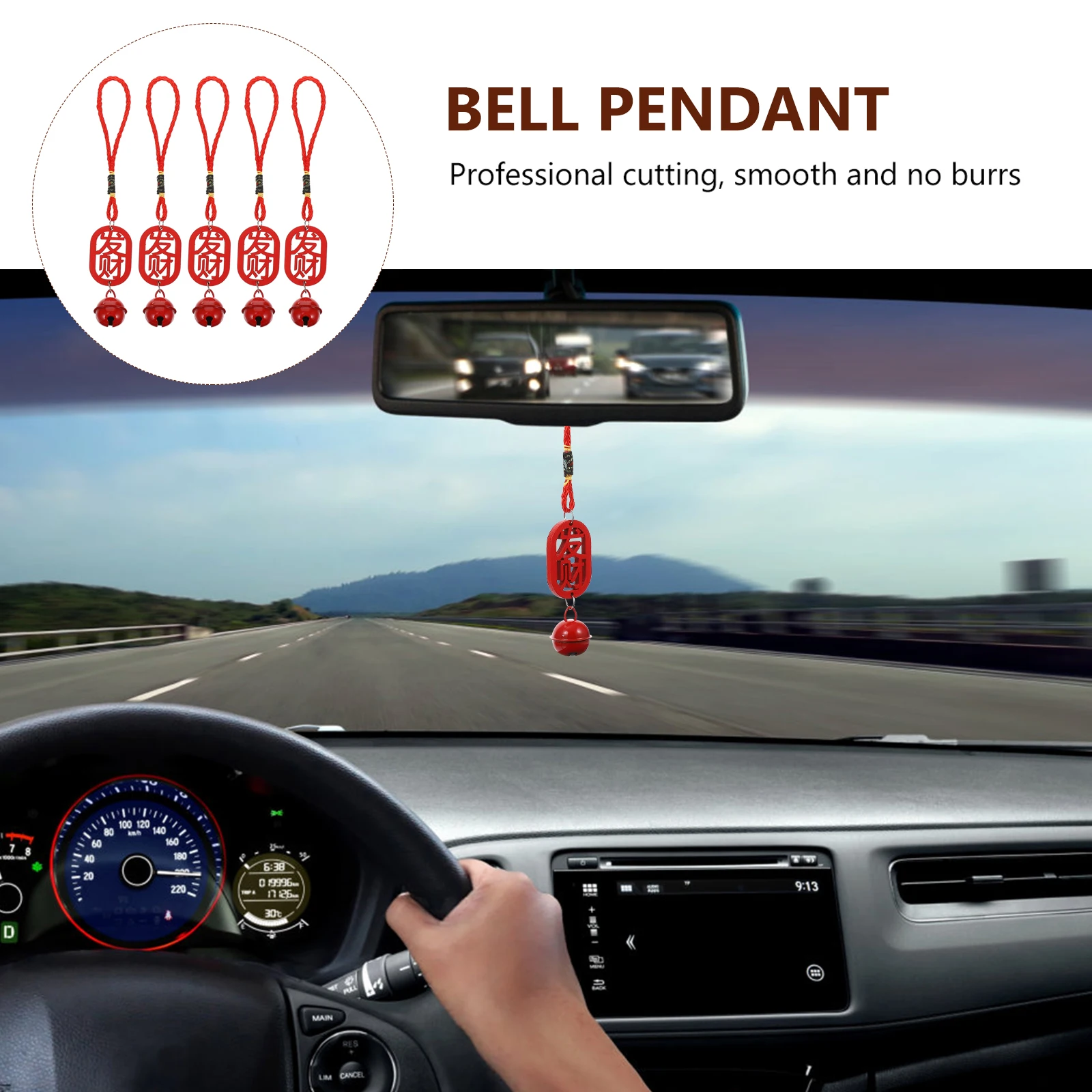 

5Pcs Chinese Wood Bells Red Hanging Pendant Wooden Mini Decorative Ornaments Chinese Characters Auspicious Home Balcony Decor