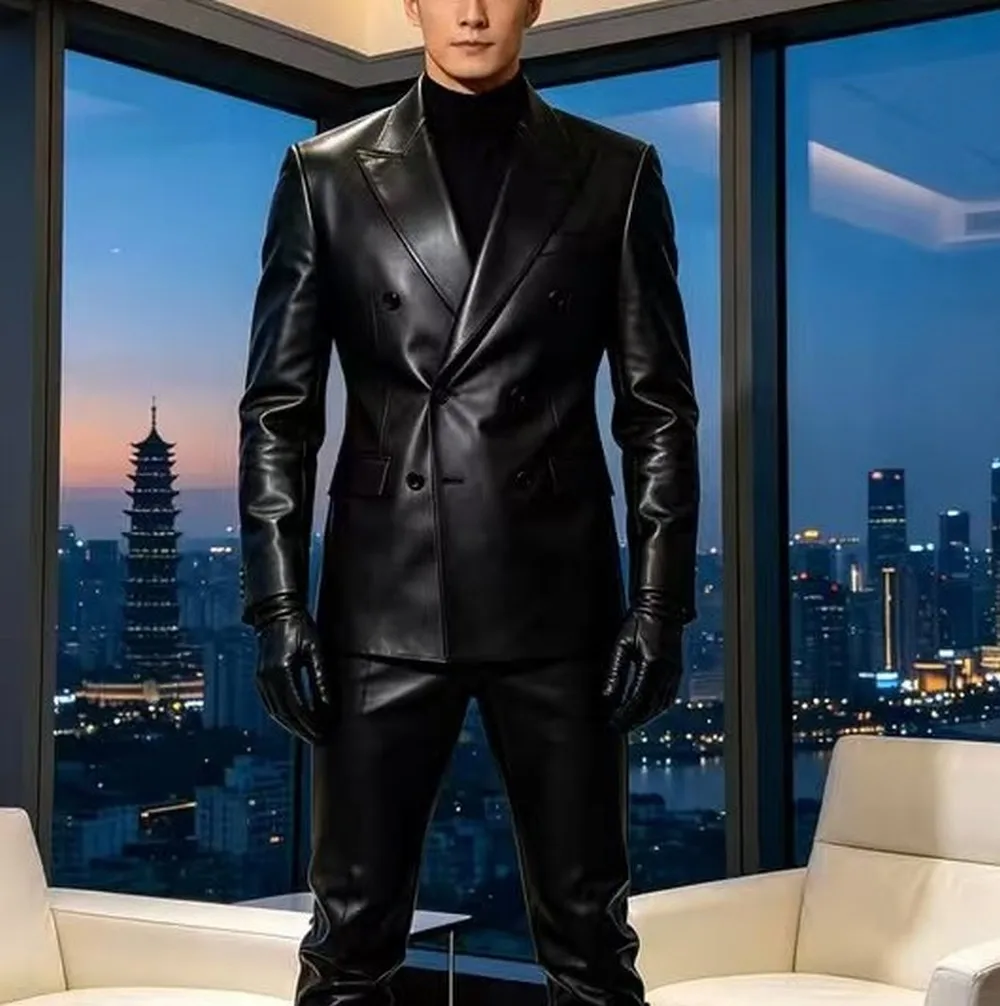 New New Black Leather Formal Business Men Suit Wedding Party Groom Groomsman Male Tuxedos Costume 2 Piece Set Jacket Pants A6 - Aliexpress Deal