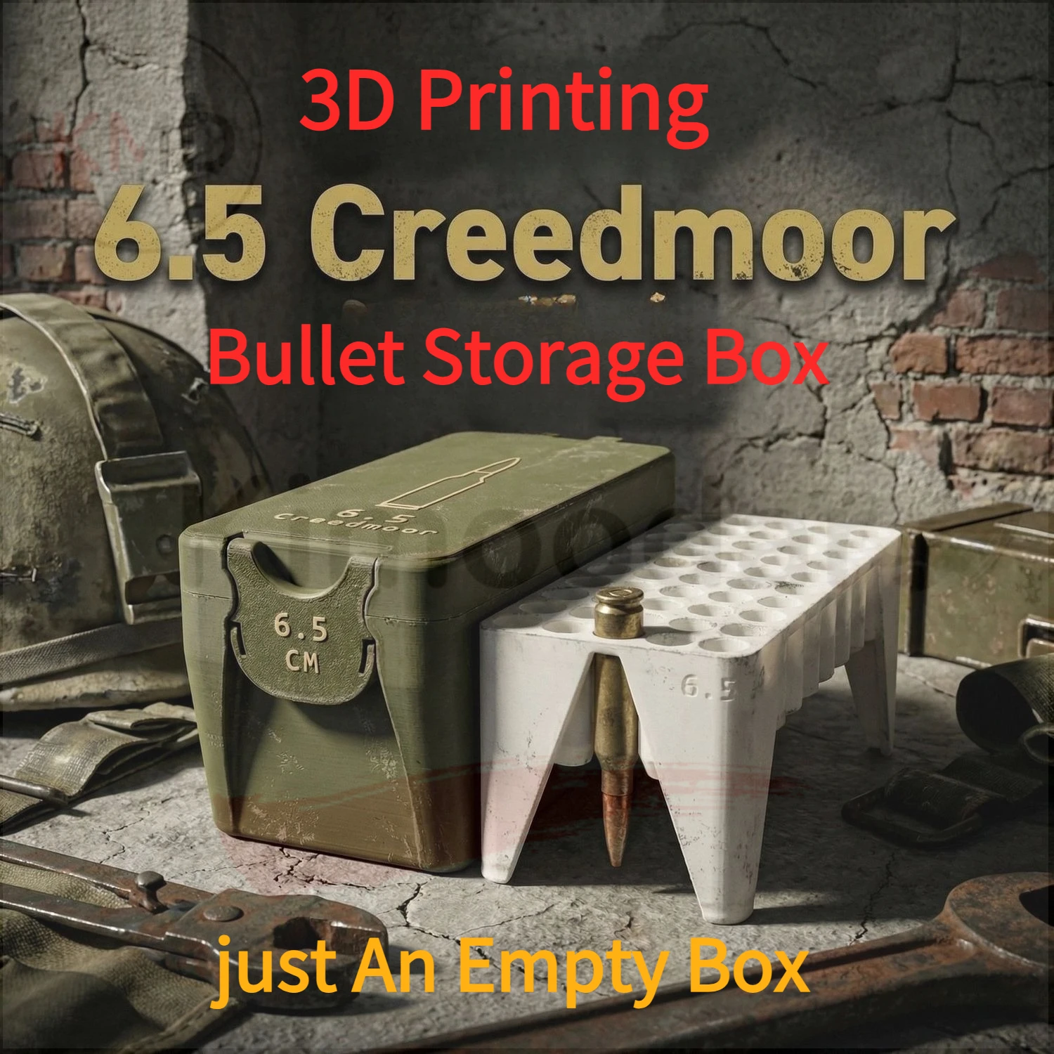 

1 шт. Коробка для хранения патронов 6.5 Creedmoor, изготовленная методом 3D-печати, подарок для энтузиастов, настольная коллекционная вещь, только пустая коробка.