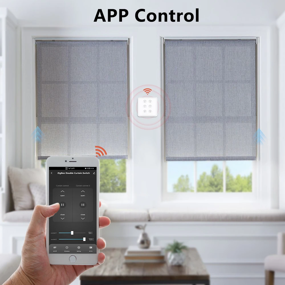 QCSMART Tuya Smart EU ZigBee Double Curtain Switch App Control Blinds Roller Shutter Percentage Timer Google Assistant Alexa