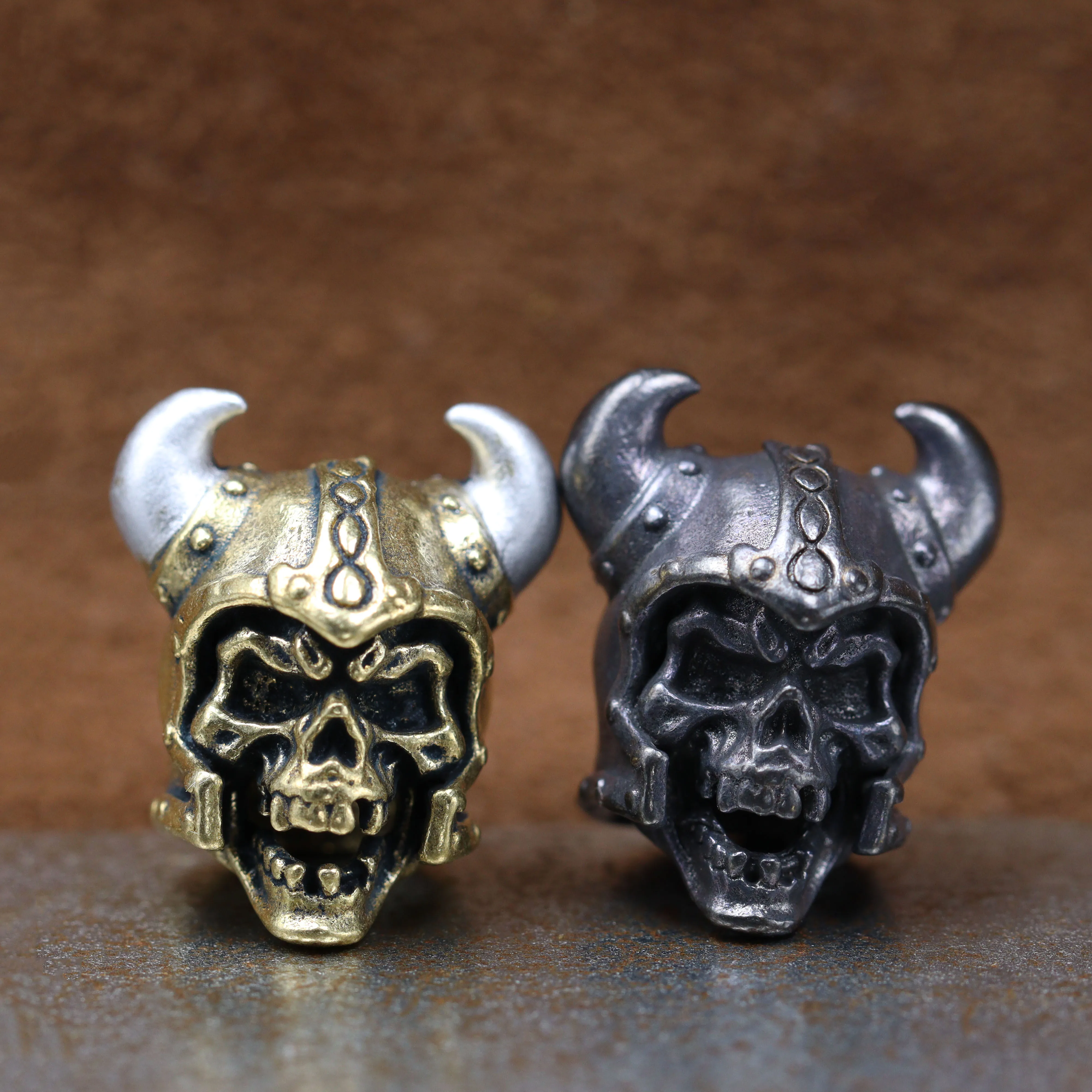 Viking Warrior Helmet Skull Brass Knife Bead EDC DIY Paracord Bracelet Lanyard Pendants Accessories Outdoor Tool Hangings Charms