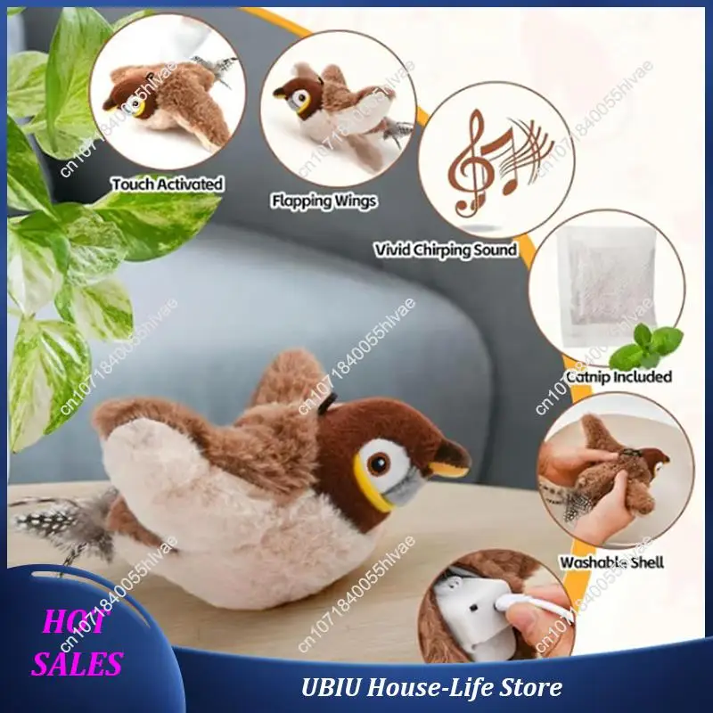 2X Interactive Chirping Bird Cat Toy Flapping Wings, Simulated Electric Flying Bird Cat Toy, Flappy Chase Cat Toy Bird-Best Sell