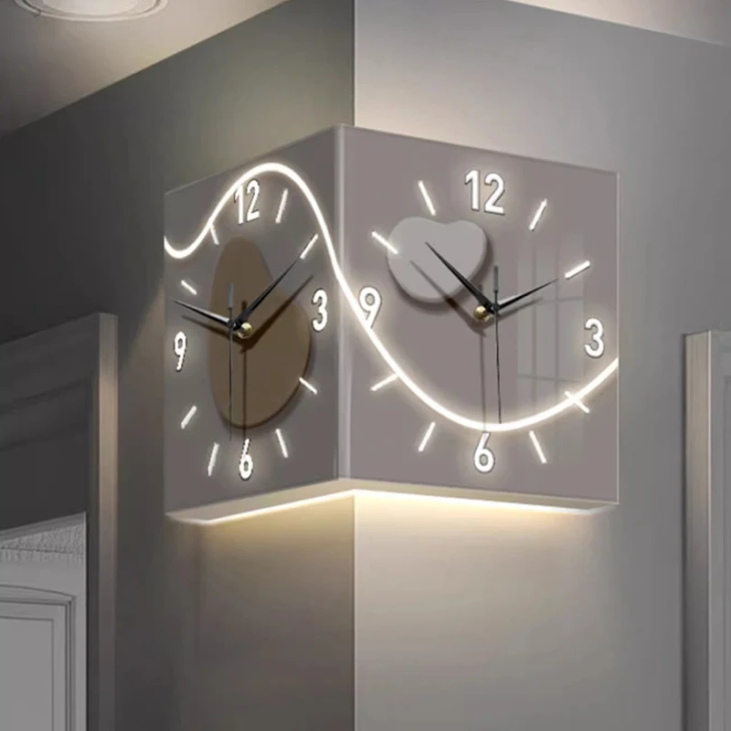 Double Sided Creative Wall Clock Convex Angle Wall Clocks Household Plug-in LED Clock Living Room Decoration Mural Clocks