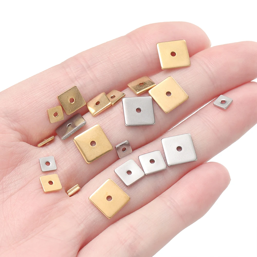 50pcs/lot 4/5/6/8mm Stainless Steel Gold Square Flat Spacer Bead for DIY Handmade Bracelet Necklace Jewelry Making Accessorie