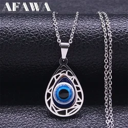 Turkish Evil Blue Eye Pendant Necklace for Women Men Stainless Steel Silver Color Lucky Eyes Amulet Protection Jewelry N8022S01
