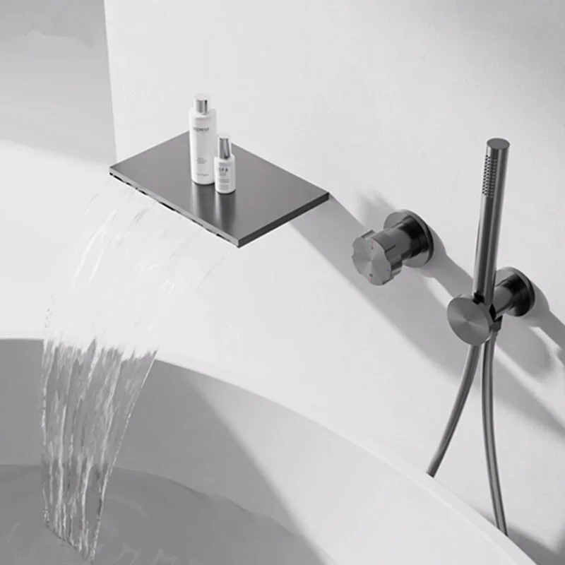 

In wall Brushed Gold Bathroom Bathtub Faucet Set Hot & Cold Black Bath Shower Faucet Wall Mounted Gray Bathtub Shower Faucet Set