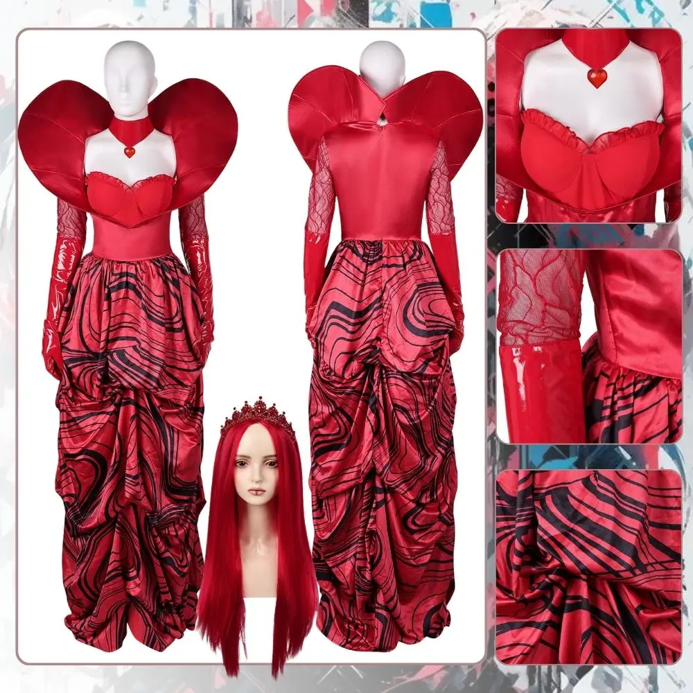 Descendants Queen of Hearts Cosplay Fantasia Costume Disguise for Women Female Dresses Wigs Outfits Halloween Carnival Suit