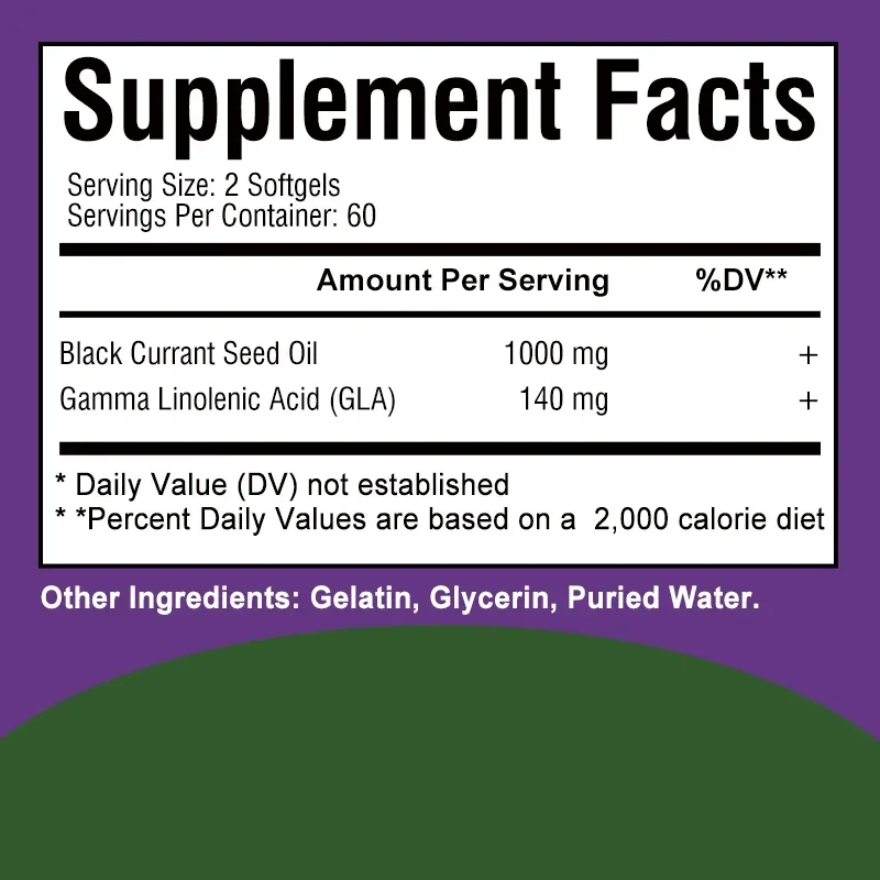 Black Currant Oil 1000 Mg - Antioxidant, Supports Healthy Hair and Skin, Blood Circulation, Regulates Hormonal Balance