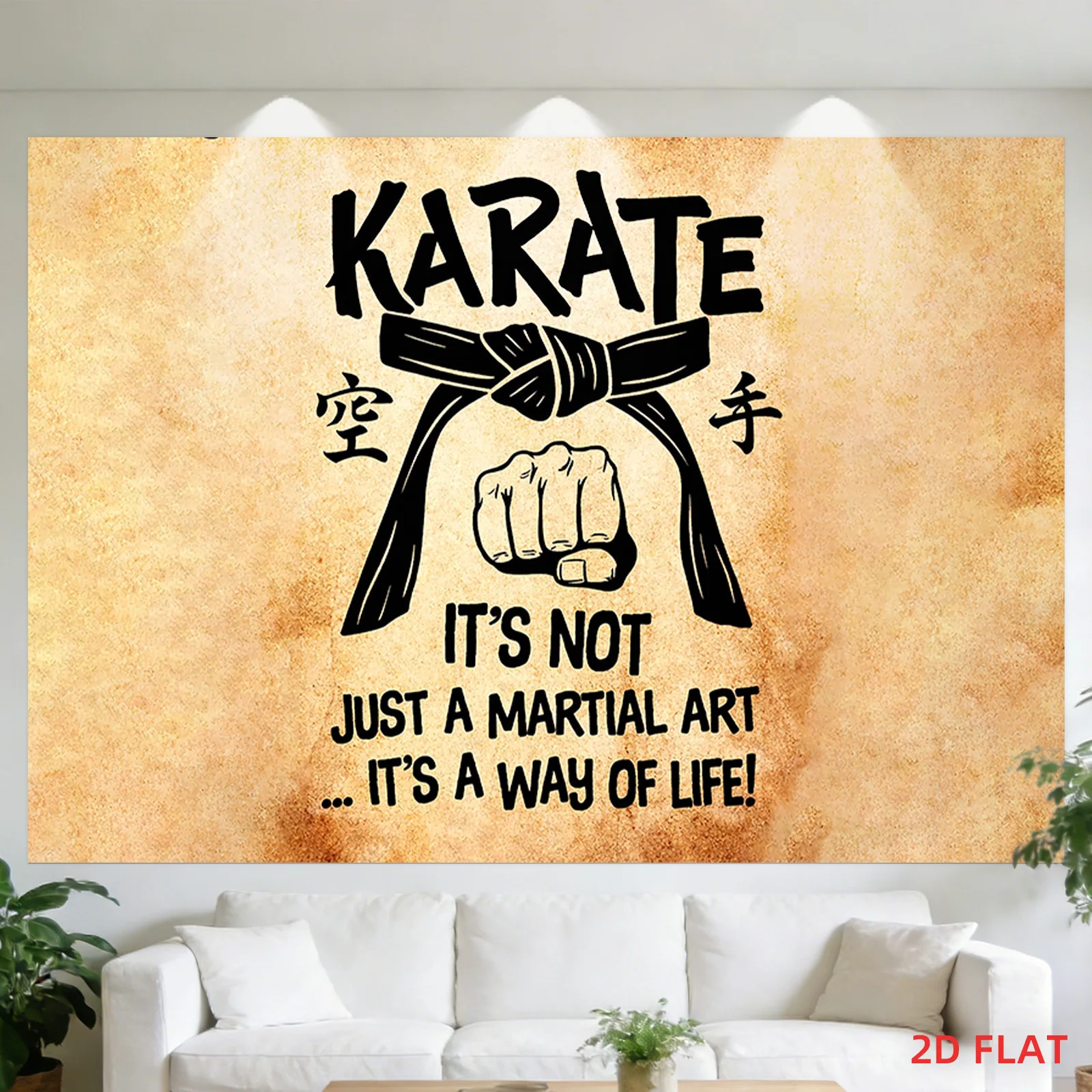 Karate Way of Life Tapestry, Martial Arts Fist & Belt Wall Hanging, Vintage Dojo Gym Decor Motivational Sports Art for Boys Room
