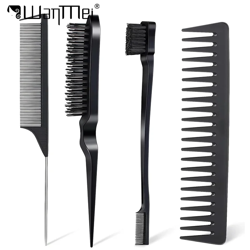 

4 шт., набор щеток для волос, щетка для кромок волос с щетиной, щетка для дразнятия, расческа с крысиным хвостом, расческа с широкими зубьями, портативные инструменты для укладки волос, салон
